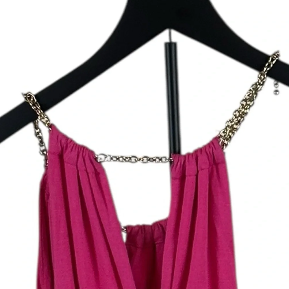 Caché Pink Ruched Maxi Dress with Gold Chain Straps – Size M - Picture 5 of 5